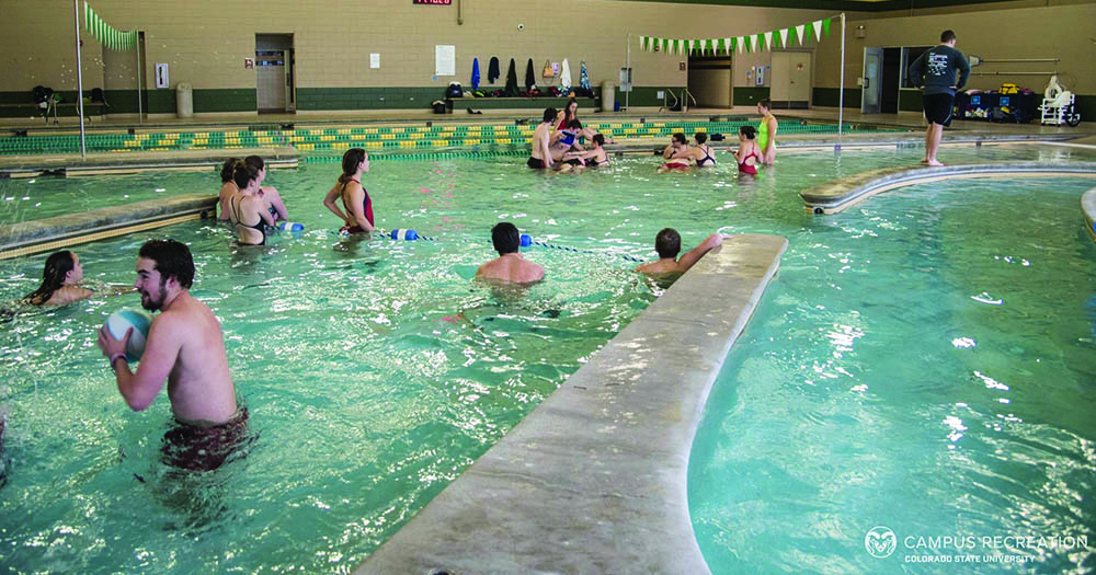 Campus Recreations' lazy river and pool area.