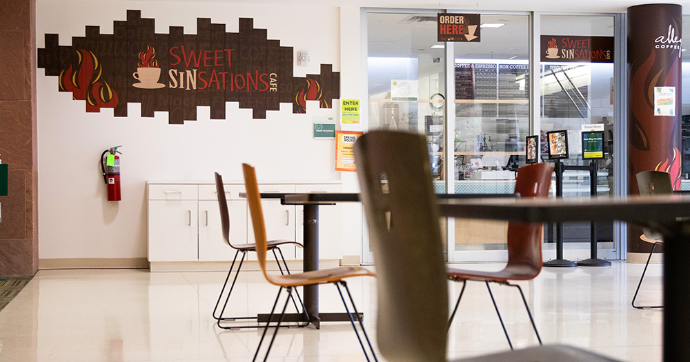 An angled shot of sweet sinsations coffee shop