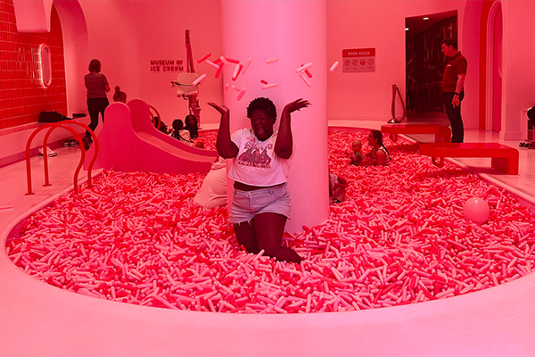 Alexis playing around at interactive art installation