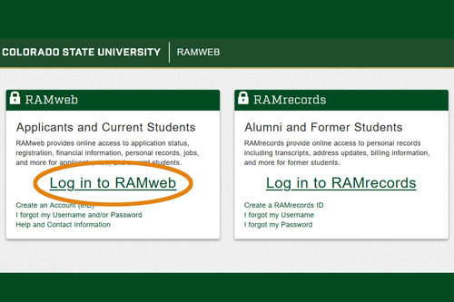 Screenshot with "Log in to RAMweb" circled