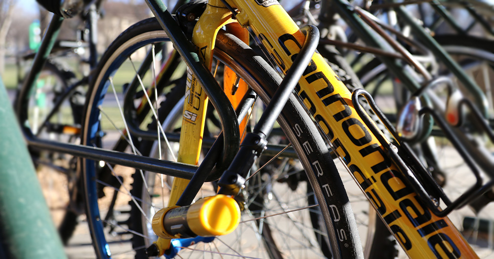 A properly fitted U-lock on a bike.