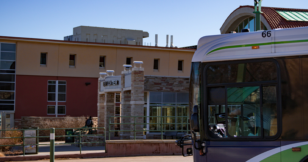 The CSU bus station is located inside the Lory Student Center.