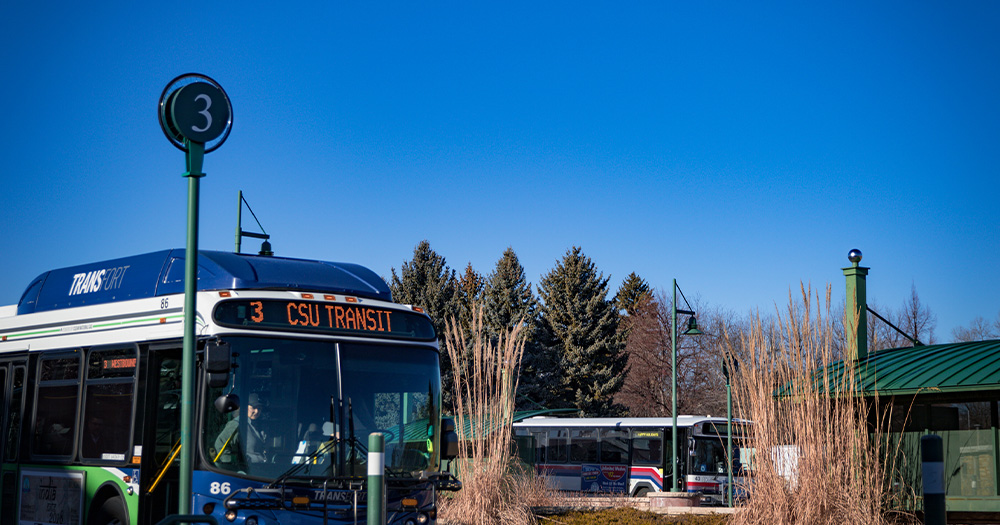 A route 3 bus arrives at the CSU campus station.