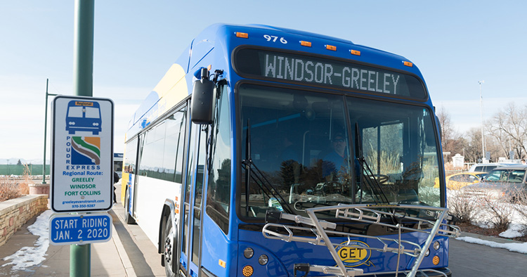 Bus with Windsor-Greeley destination