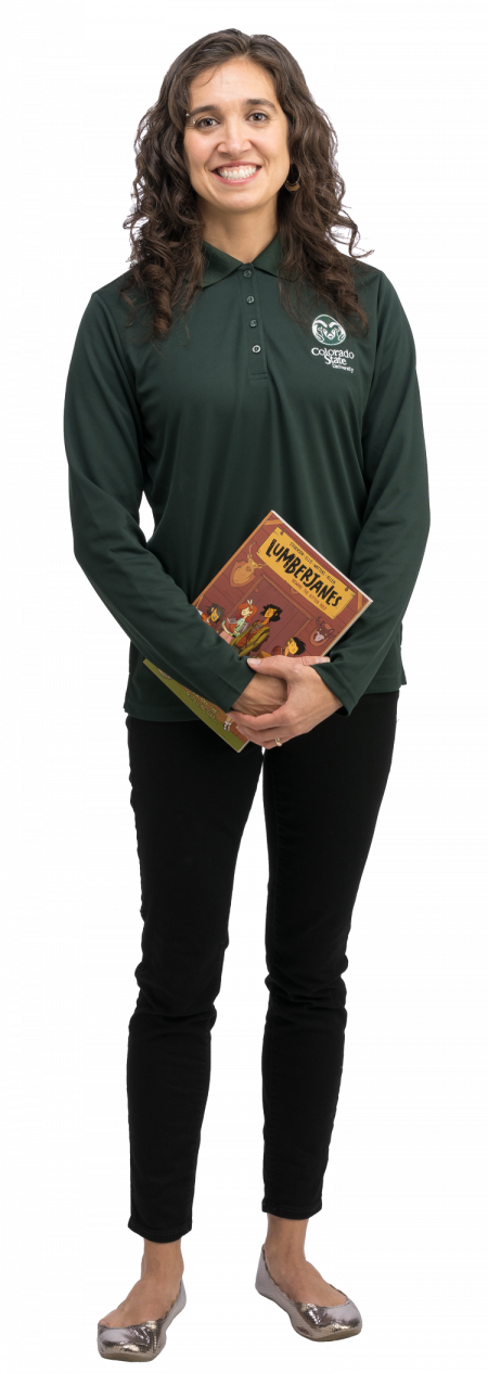 Katy Wicks holding Lumberjanes comic book