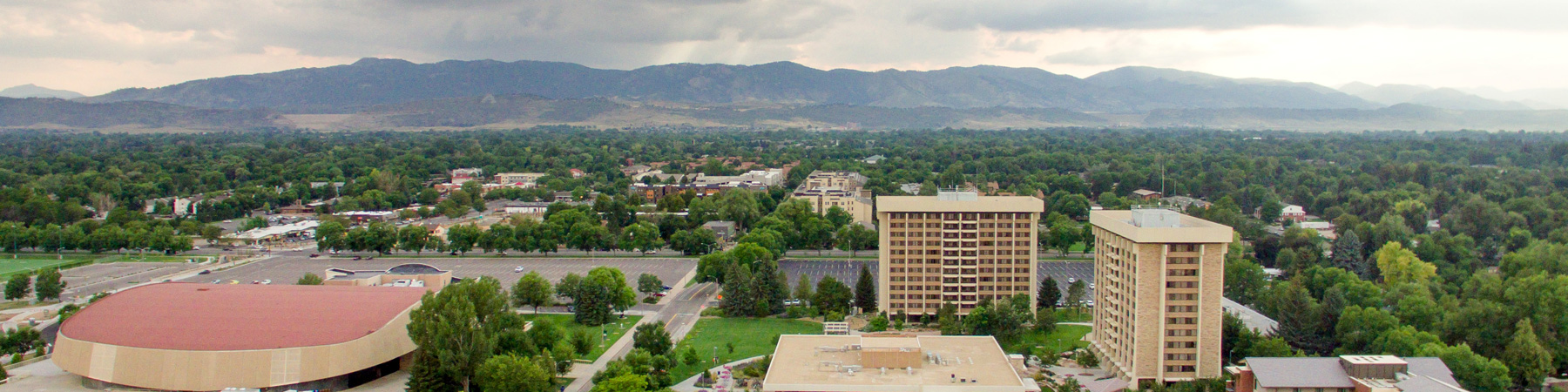 Skyline of the foothills with CSU buildings in foreground