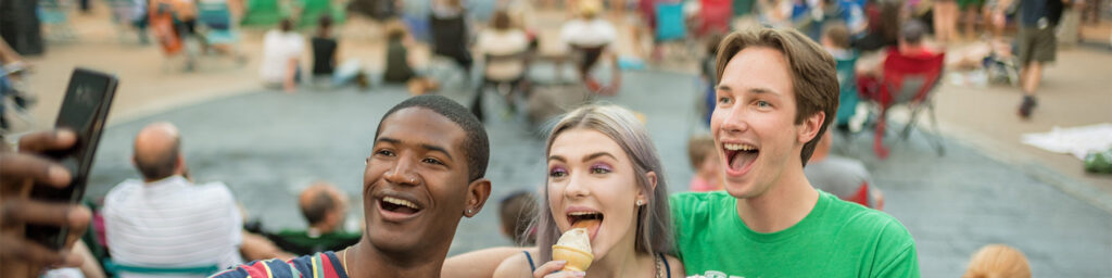 Three students eating ice cream