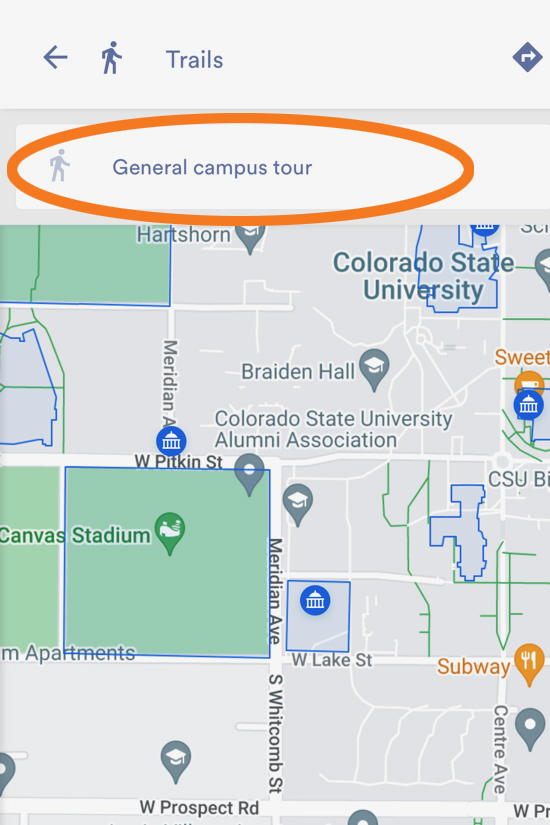 Screenshot of self-guided tour with the words "general campus tour" highlighted
