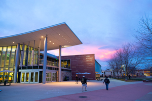 Sunset scene of the Lory Student Center at CSU.