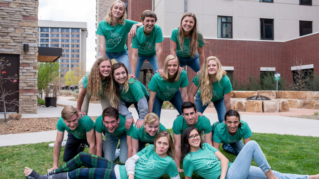 CSU Eco Leaders pose in a pyramid formation